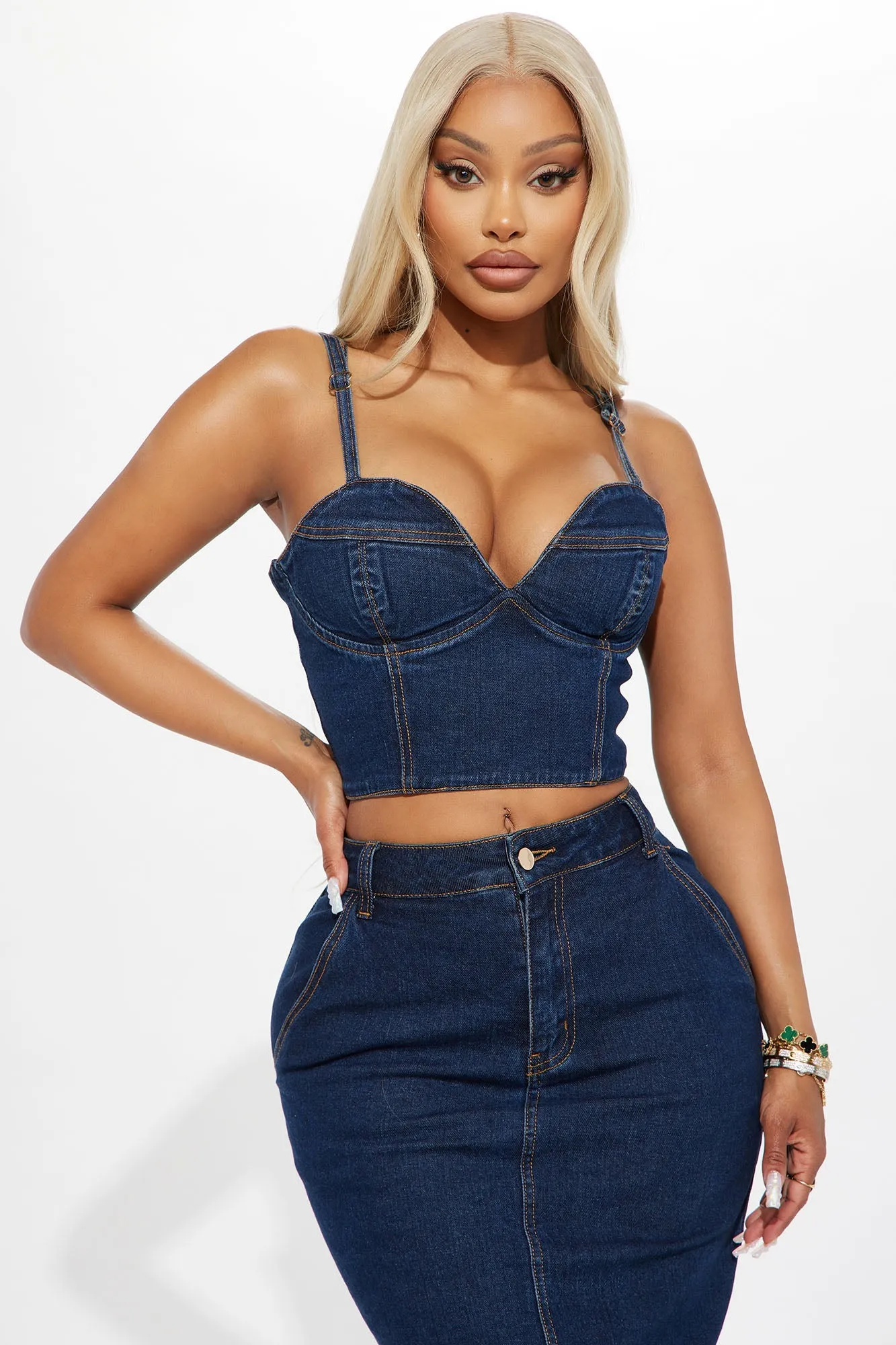 Ciarra Denim Skirt Set - Dark Denim