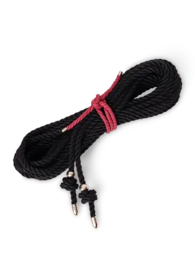 Coco de Mer Bondage Rope with Gold Tips and Metal Pearl 8m Black