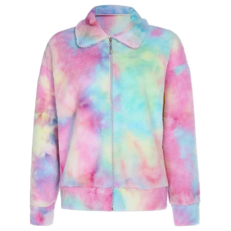 Colorful Gradient Print Teddy Coat