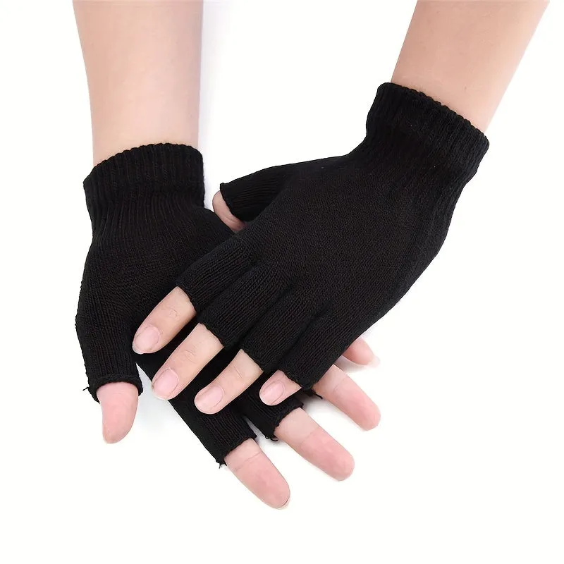 Cozy Half Finger Knit Gloves for Men and Women