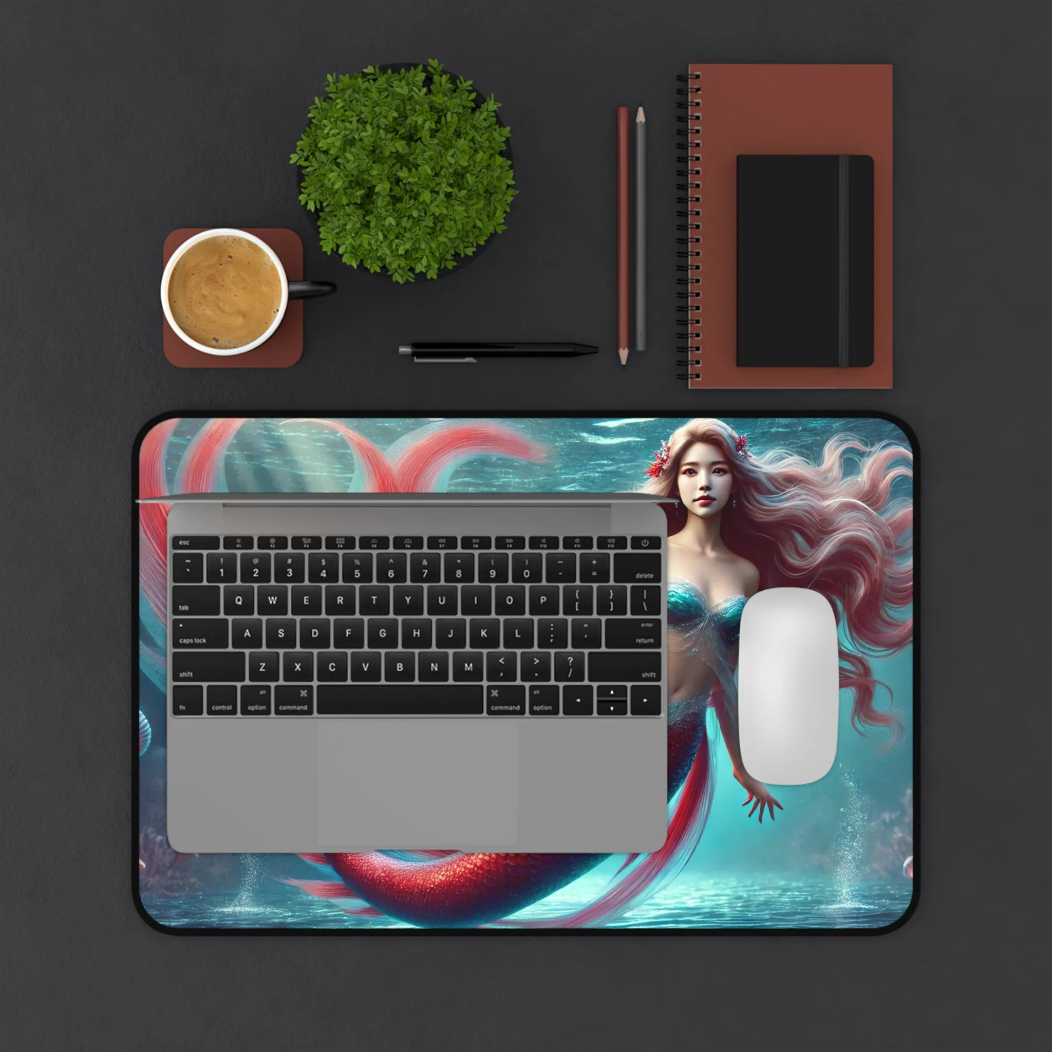 Crimson Siren: Enchanting Mermaid Desk Mat