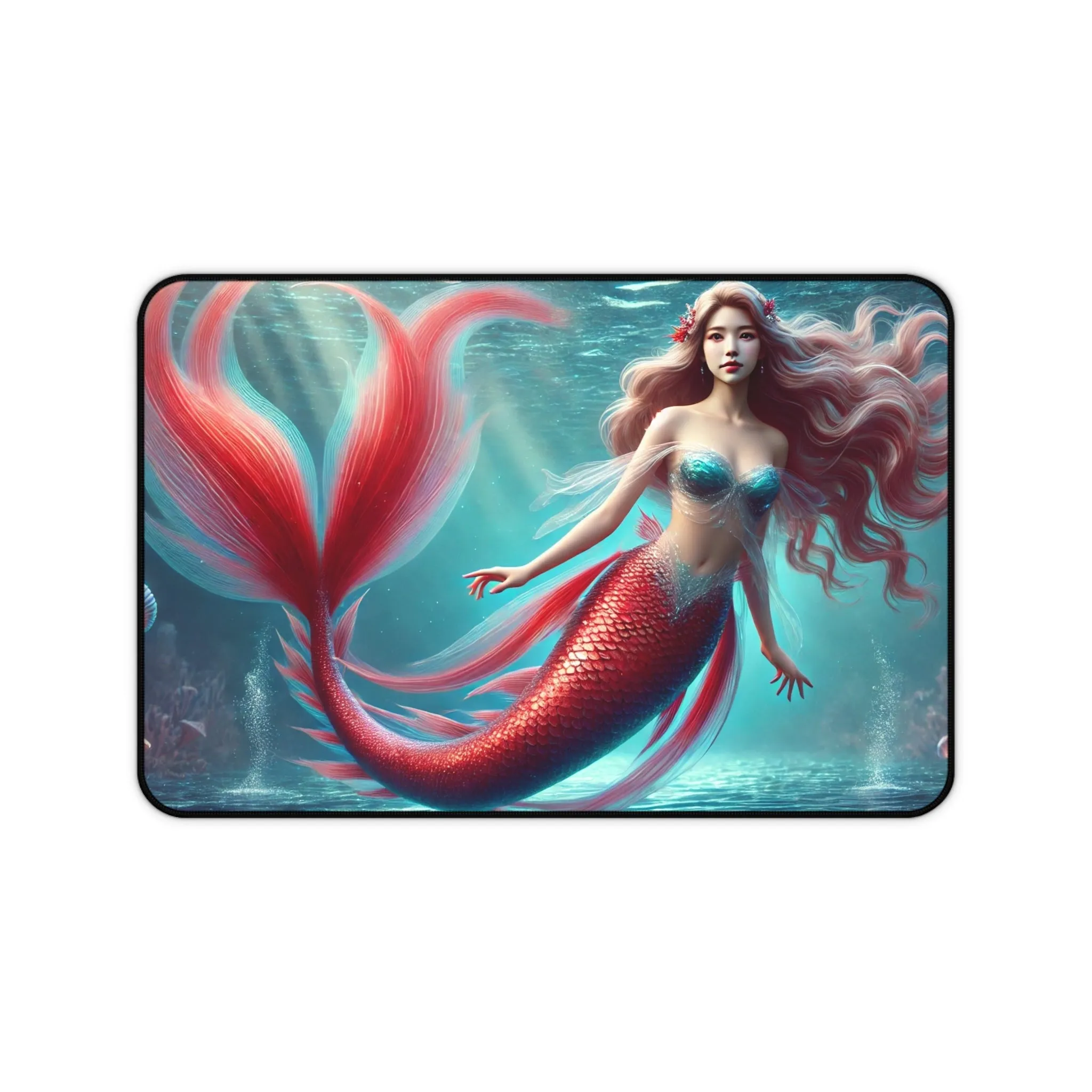 Crimson Siren: Enchanting Mermaid Desk Mat