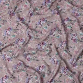 Dusty Rose Floral Linen-Cotton Blend Fabric, 110 cm Wide, Made in India-D20972