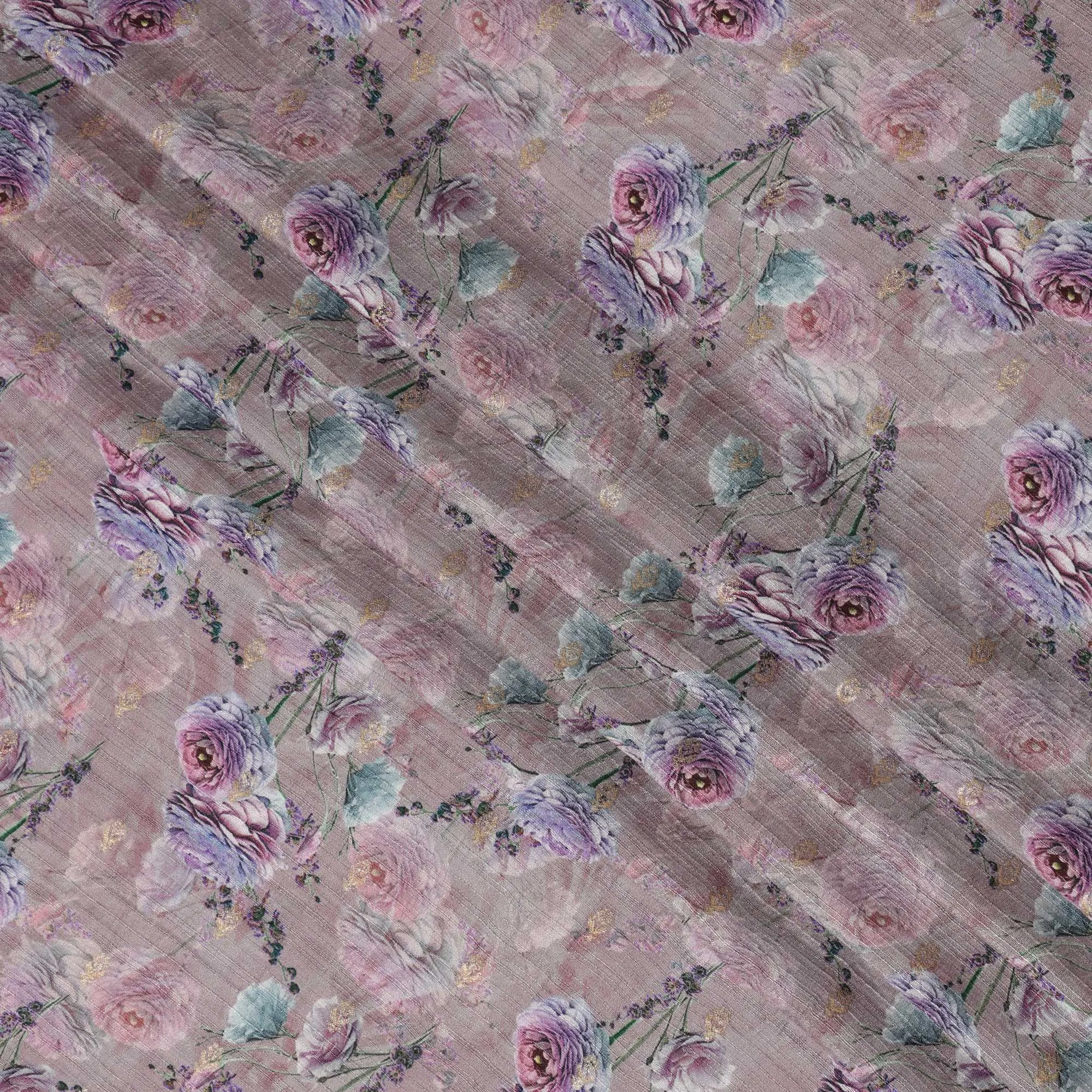 Dusty Rose Floral Linen-Cotton Blend Fabric, 110 cm Wide, Made in India-D20972