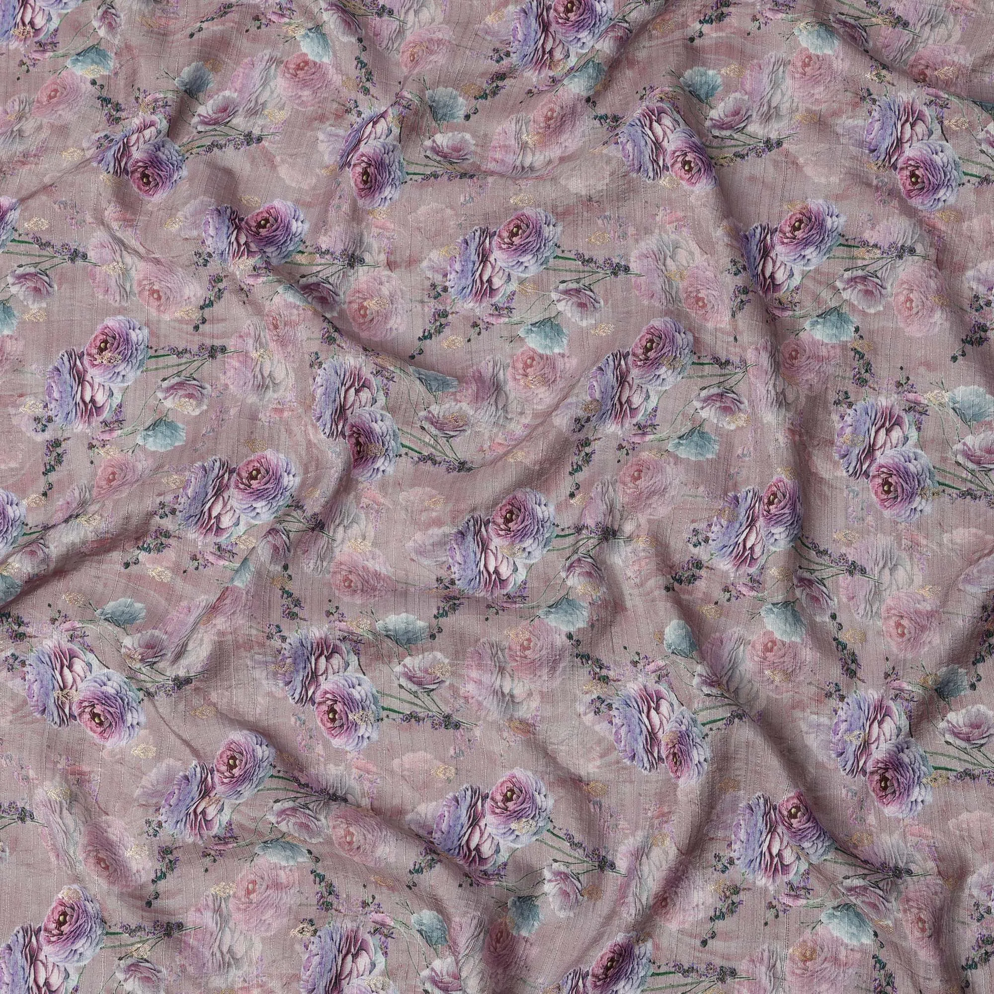 Dusty Rose Floral Linen-Cotton Blend Fabric, 110 cm Wide, Made in India-D20972