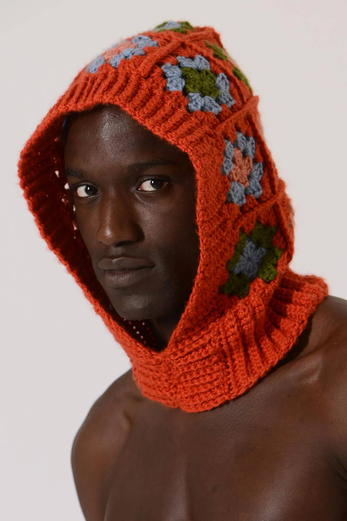 EARLYMADE Hand-knitted Granny Squares Head Balaclava — ORANGE / MULTI — LAST PIECE