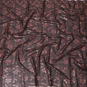 Elegant Brown Floral Embroidered Cotton Voile Fabric for Thobe - 140cm Width-4.5 Mtrs piece-D18606