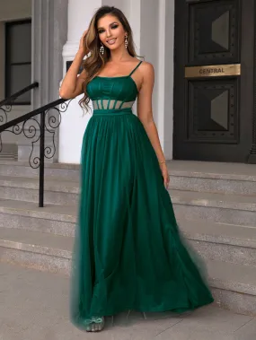 Emerald Poise Satin Prom Maxi Dress