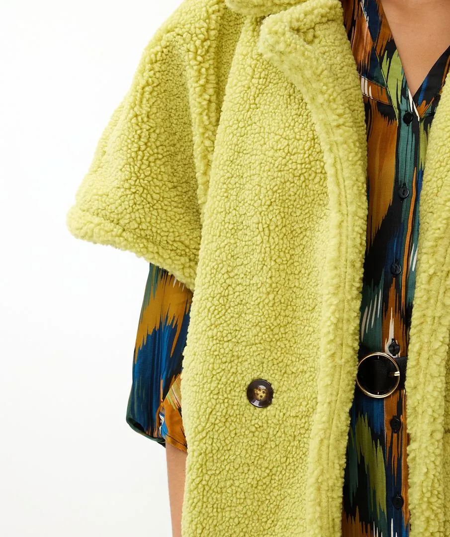 Esqualo Leaf Green Teddy Poncho Coat