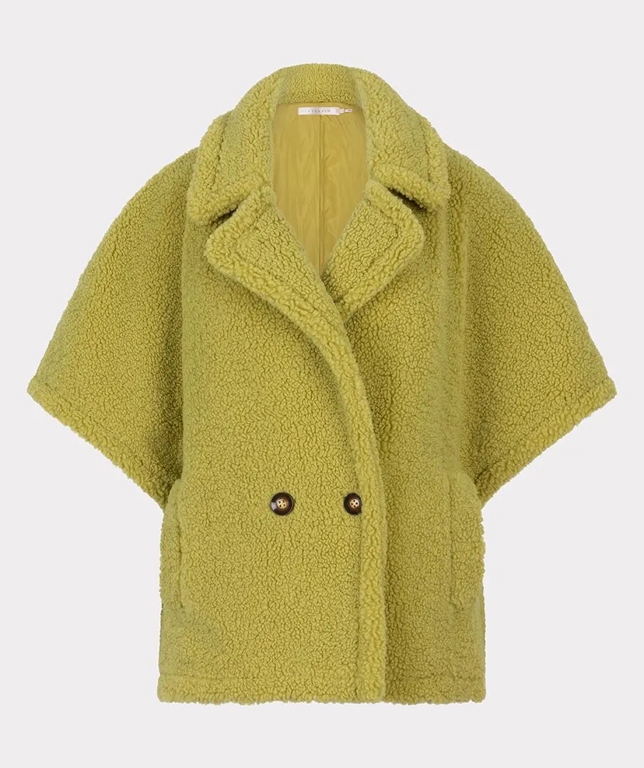 Esqualo Leaf Green Teddy Poncho Coat