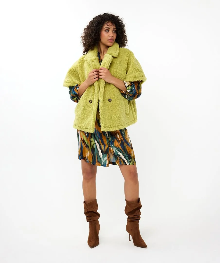 Esqualo Leaf Green Teddy Poncho Coat