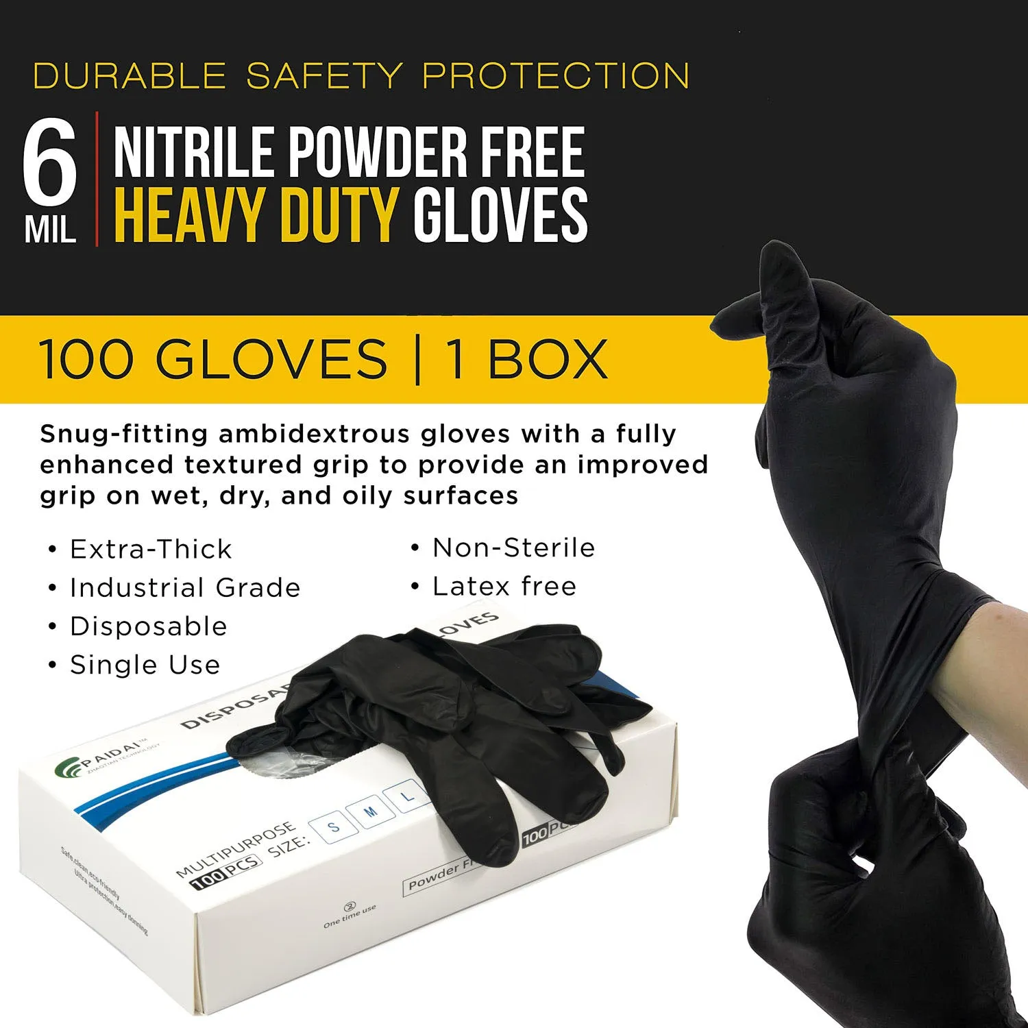 Extra-Thick 6 Mil Nitrile Industrial Disposable Gloves - Box of 100