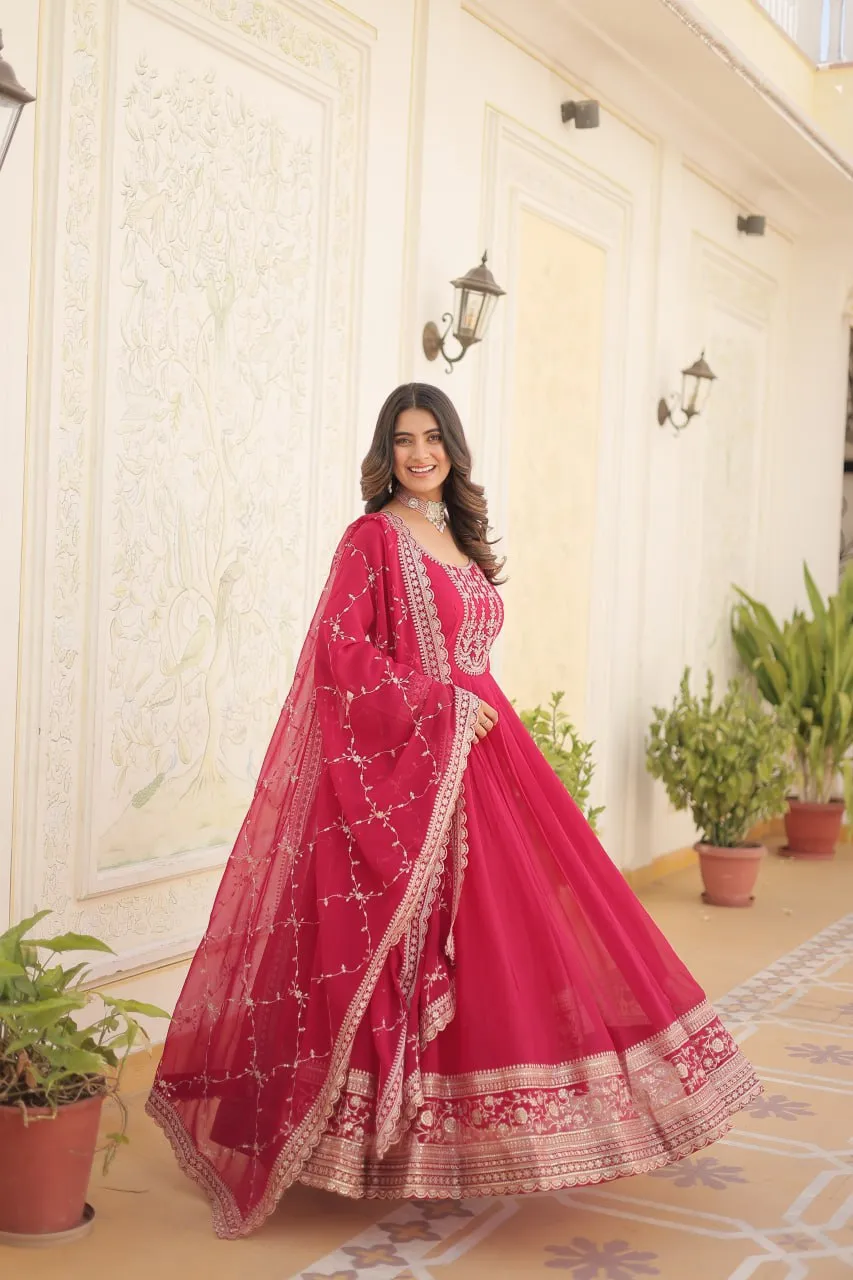 Faux Blooming Sequin Pink Gown with Embroidered Dupatta