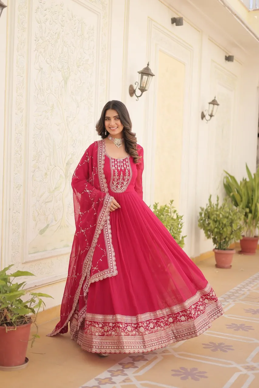 Faux Blooming Sequin Pink Gown with Embroidered Dupatta