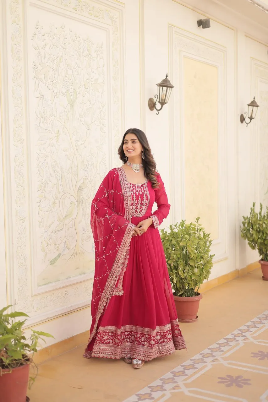 Faux Blooming Sequin Pink Gown with Embroidered Dupatta