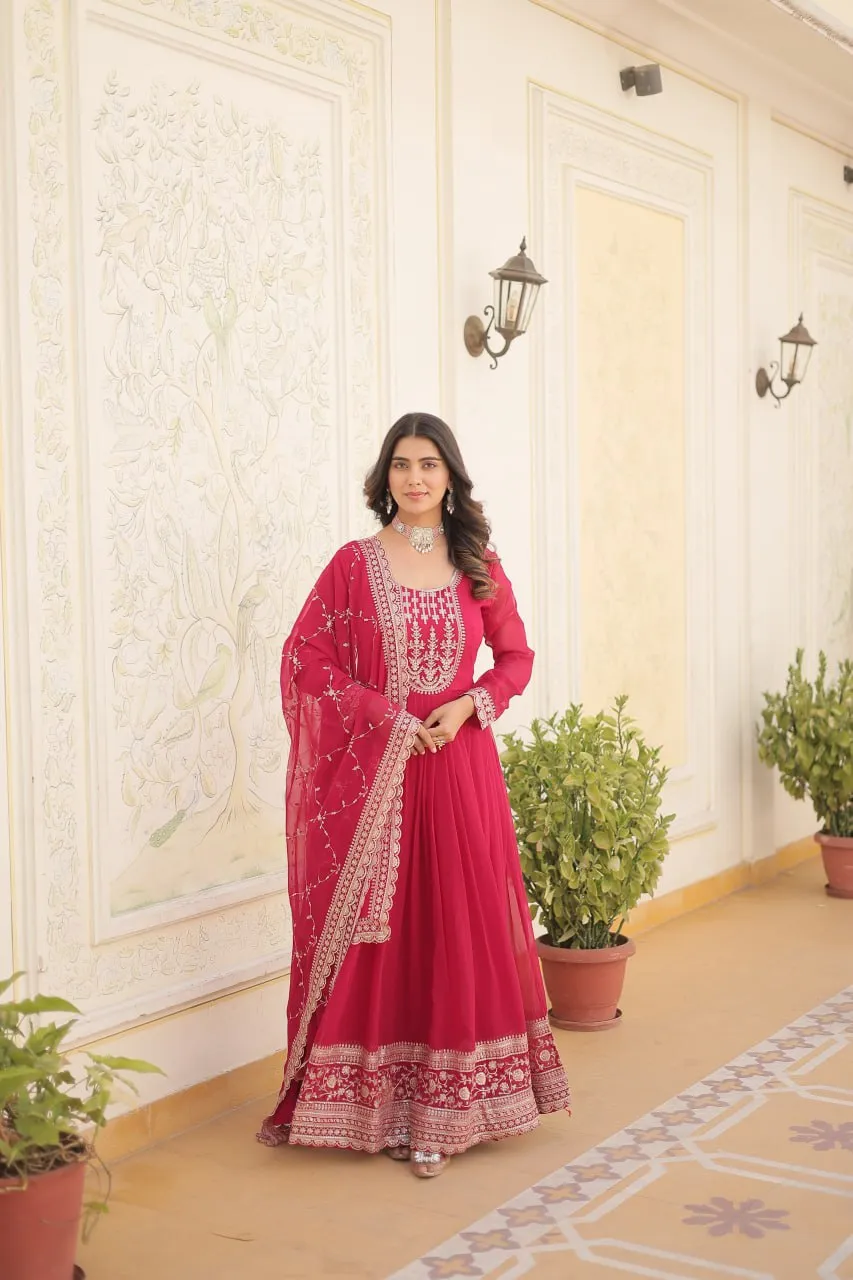 Faux Blooming Sequin Pink Gown with Embroidered Dupatta