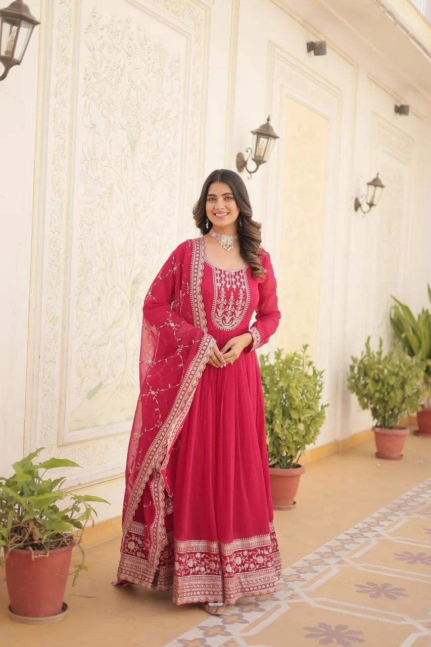 Faux Blooming Sequin Pink Gown with Embroidered Dupatta