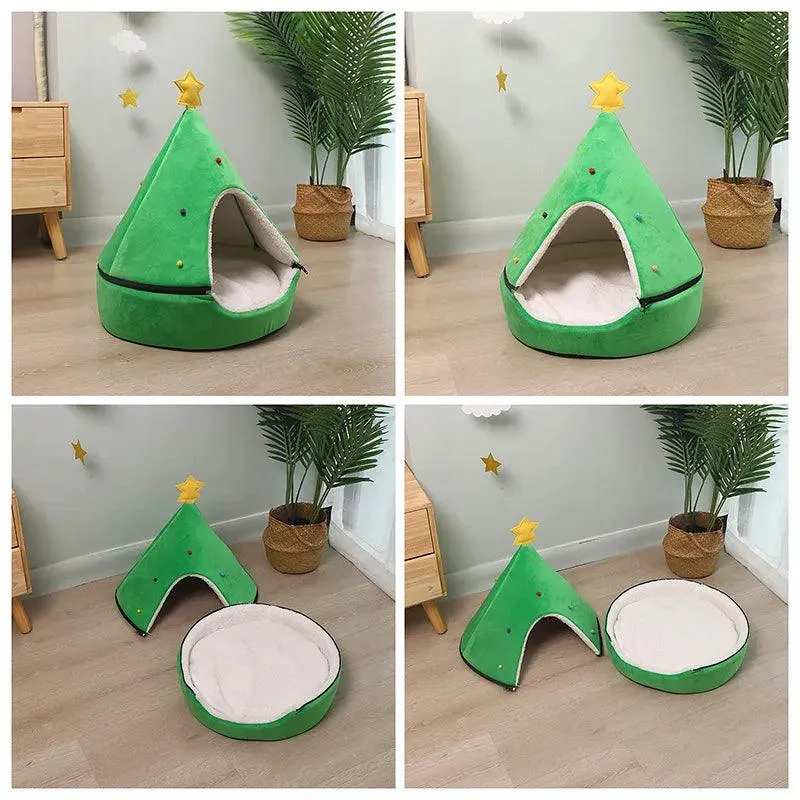 Festive Pet Tent Christmas Cat Bed & Dog House