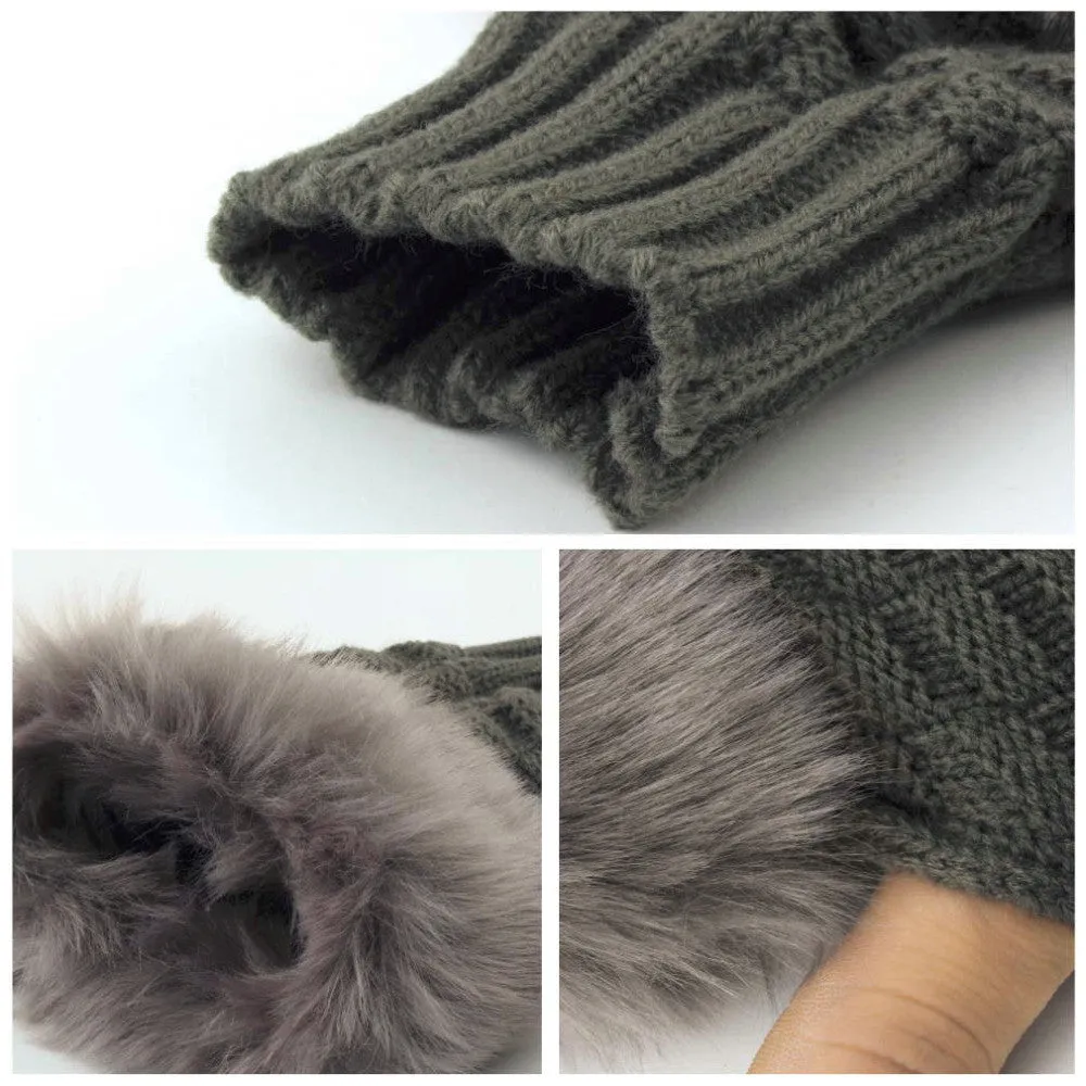 Finger less Fur Knitted Gloves