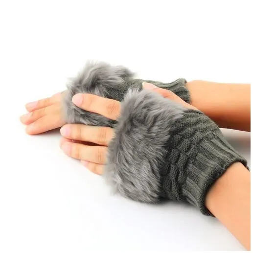 Finger less Fur Knitted Gloves