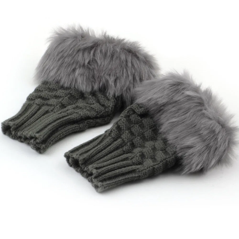 Finger less Fur Knitted Gloves