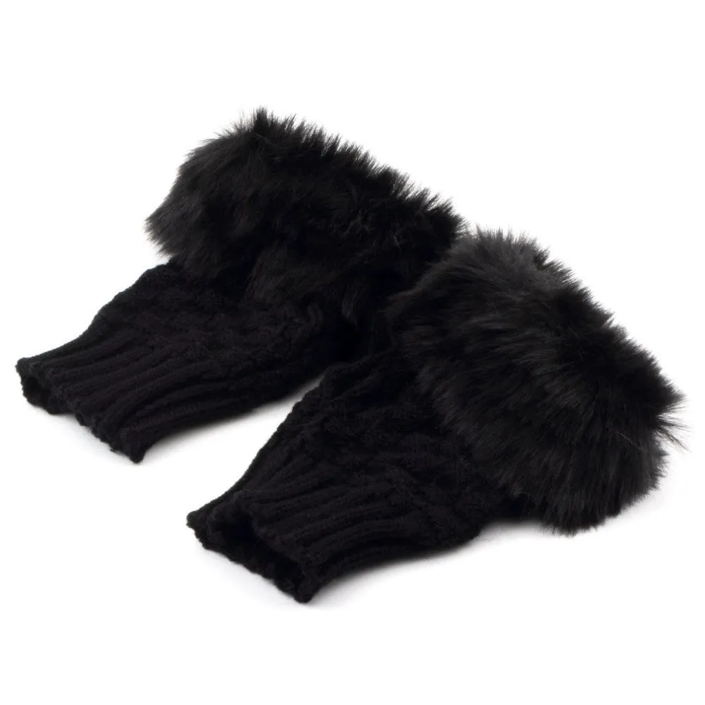 Finger less Fur Knitted Gloves