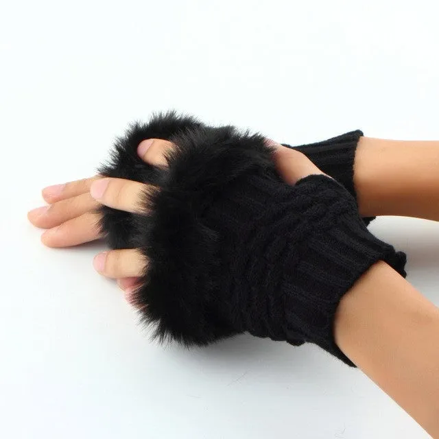 Finger less Fur Knitted Gloves