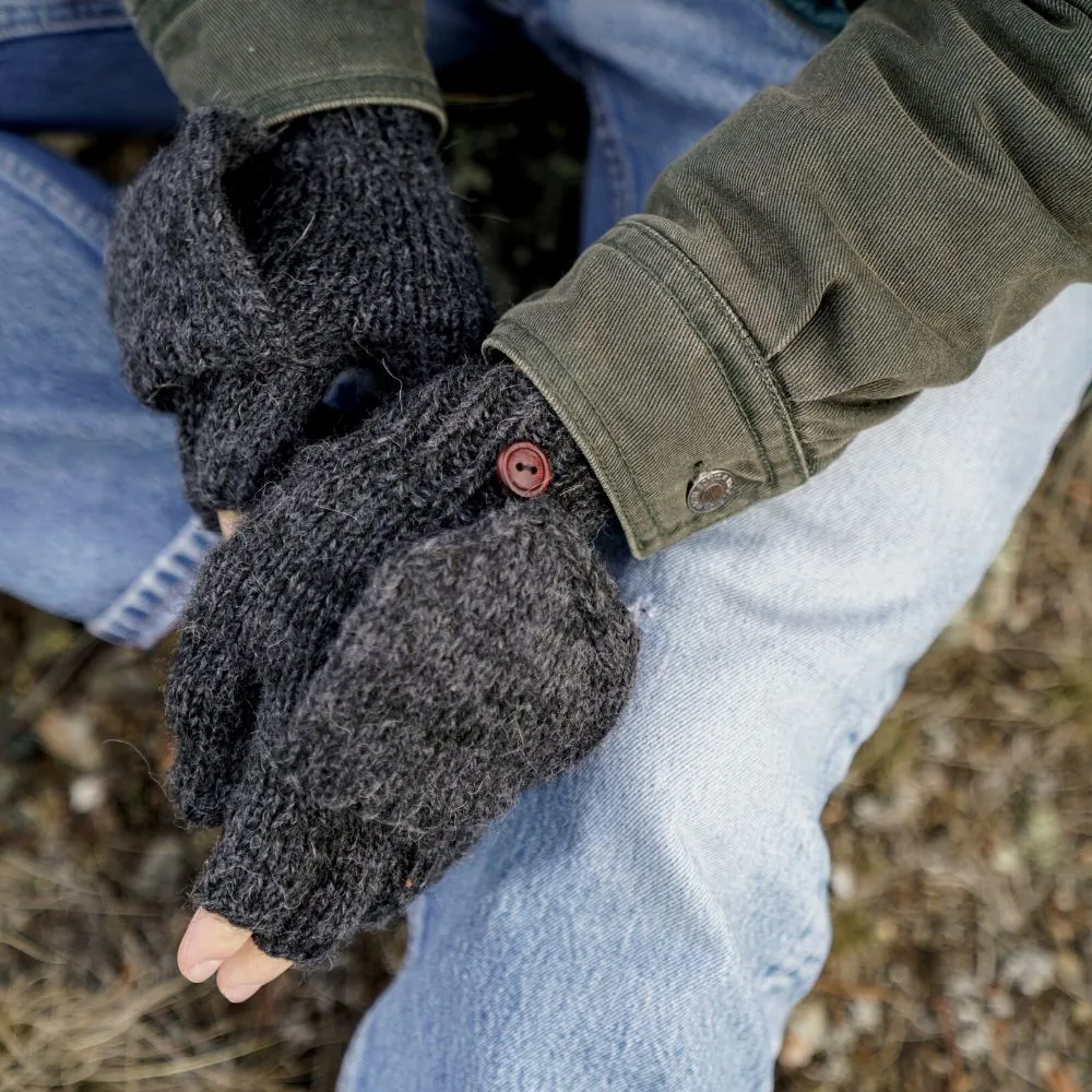 Fingerless Glove with Mitten Pullover - Black