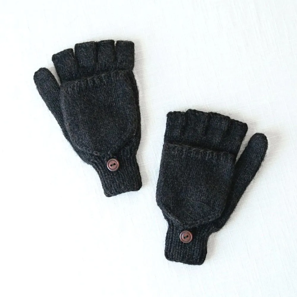 Fingerless Glove with Mitten Pullover - Black