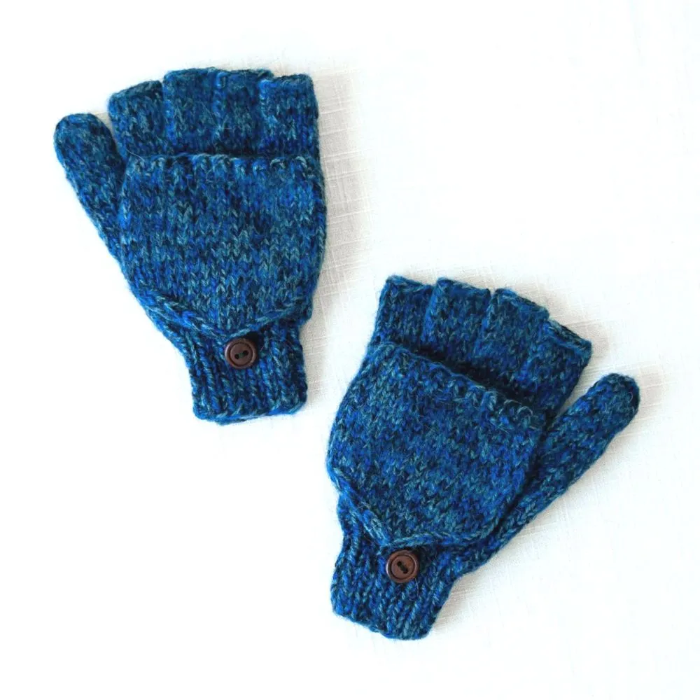 Fingerless Glove with Mitten Pullover - Cobalt