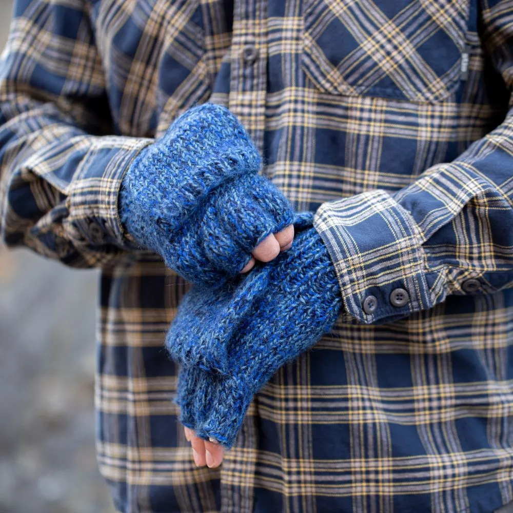 Fingerless Glove with Mitten Pullover - Cobalt