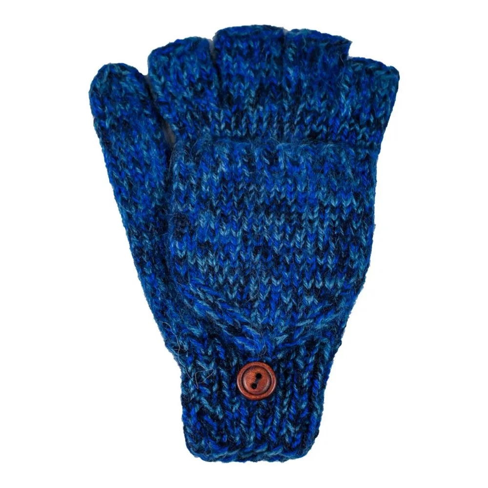 Fingerless Glove with Mitten Pullover - Cobalt