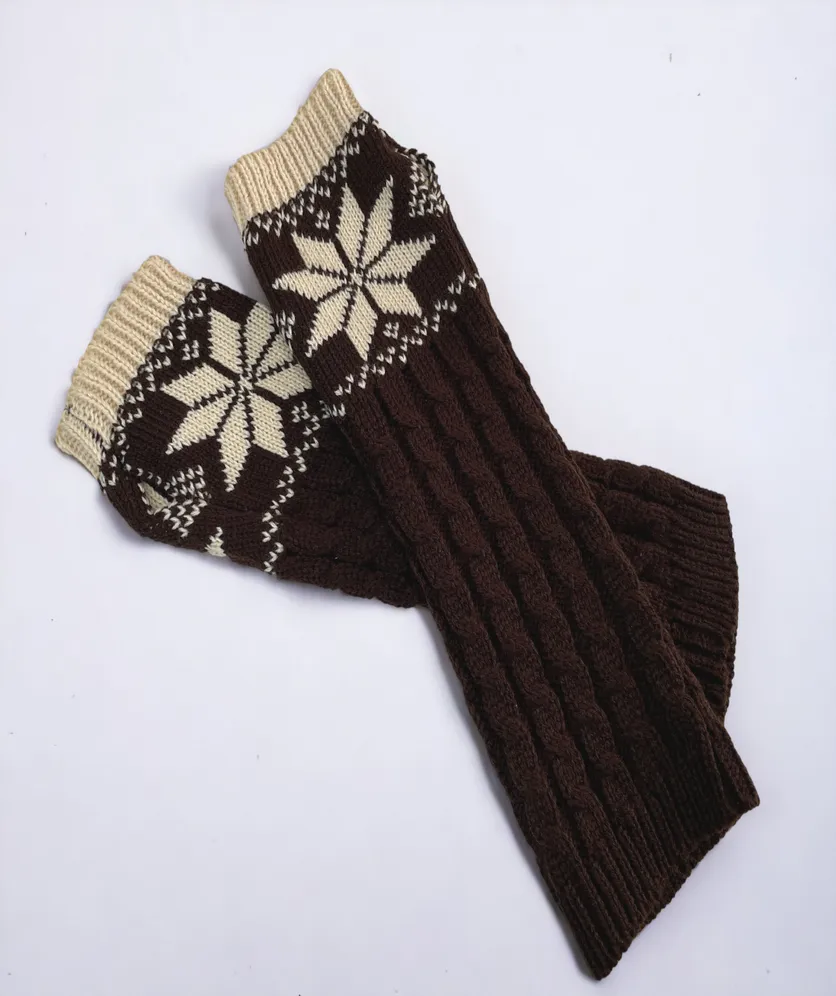 Fingerless Gloves Women Winter Knit Arm Warmers Long Snowflake