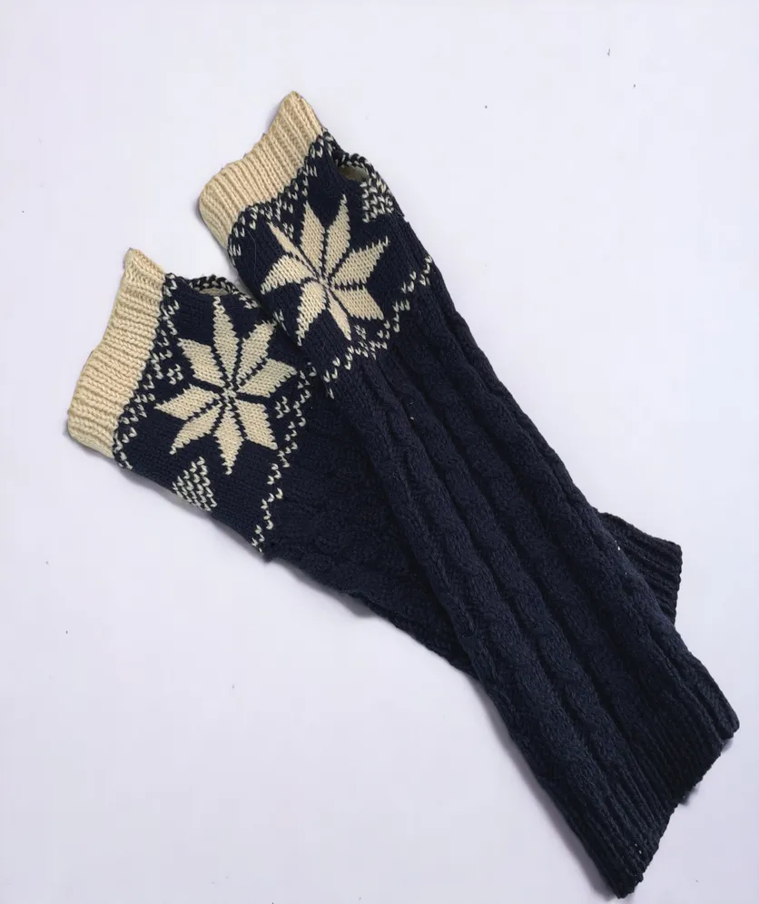 Fingerless Gloves Women Winter Knit Arm Warmers Long Snowflake