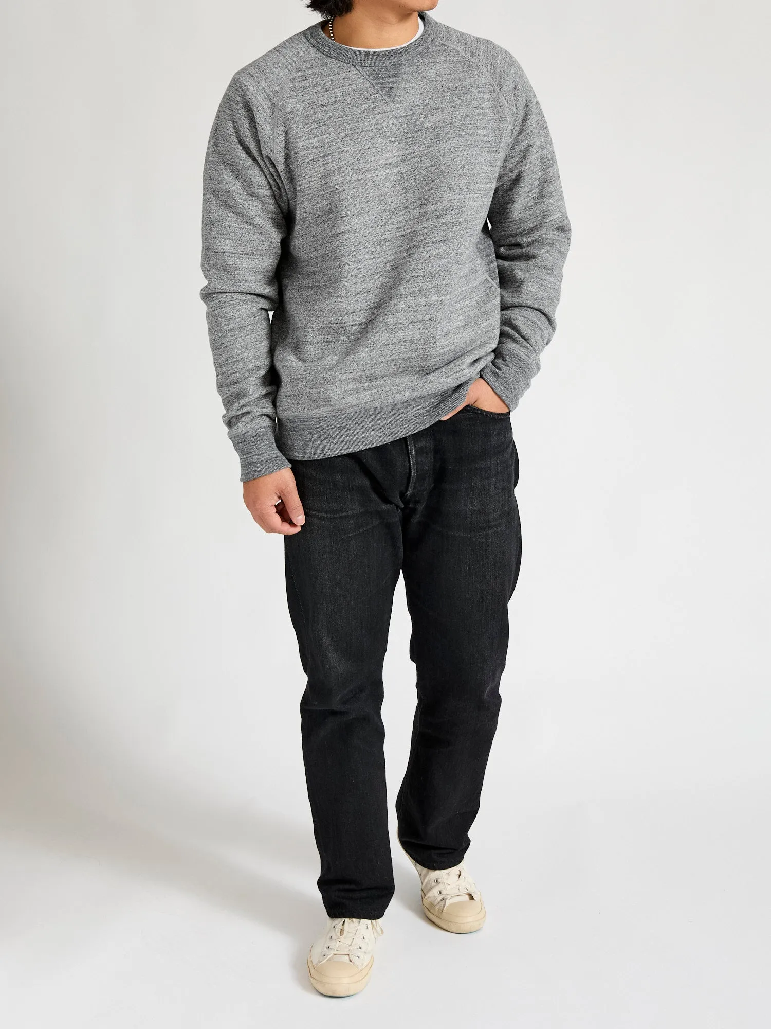 Fleeced FoxFibre® Pullover Crewneck in Charcoal