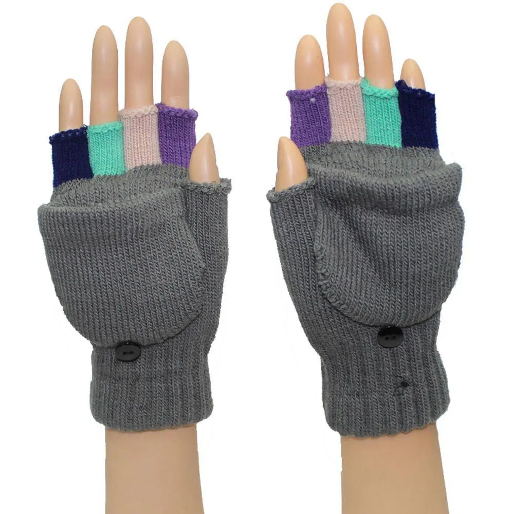 Flip Top Fingerless Mitten-Grey