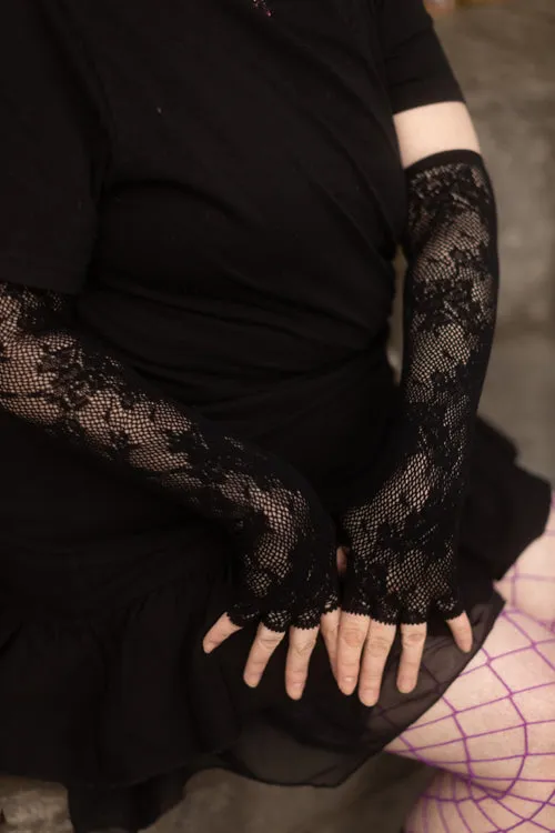 Floral Lace Long Fingerless Gloves