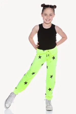 French Terry Cozy Sweatpant - Neon Lemon Lime Stars