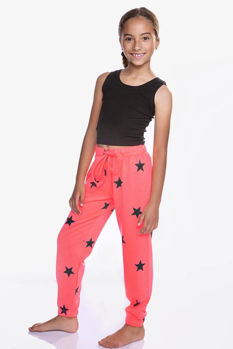 French Terry Cozy Sweatpant - Neon Watermelon Black Stars