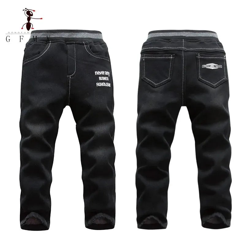 GFMY Brand 2019 Leisure winter Plus velvet Boys Jeans 3year -10year Keep warm Straight type Children's Pants