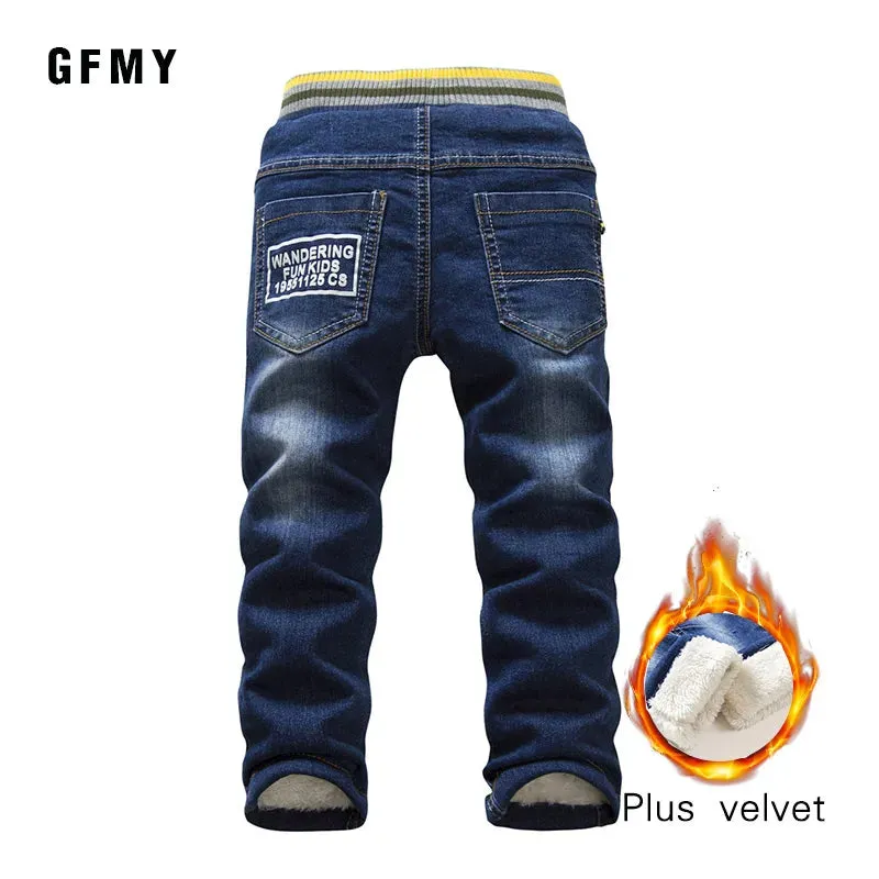 GFMY Brand 2019 Leisure winter Plus velvet Boys Jeans 3year -10year Keep warm Straight type Children's Pants