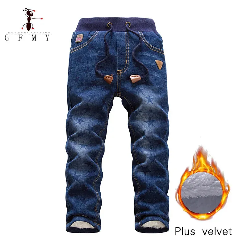 GFMY Brand 2019 Leisure winter Plus velvet Boys Jeans 3year -10year Keep warm Straight type Children's Pants