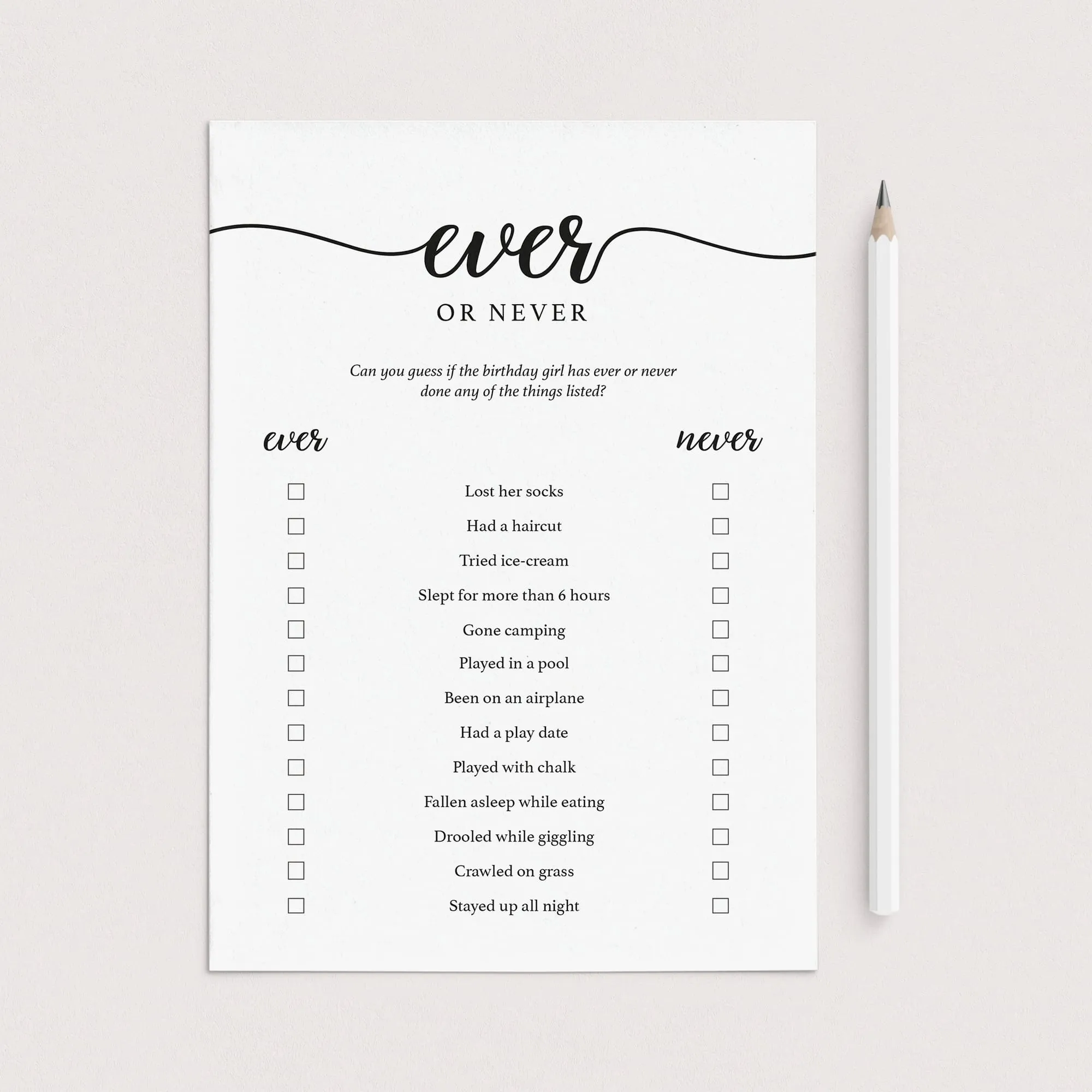 Girl 1st Birthday Party Game Ever or Never Printable