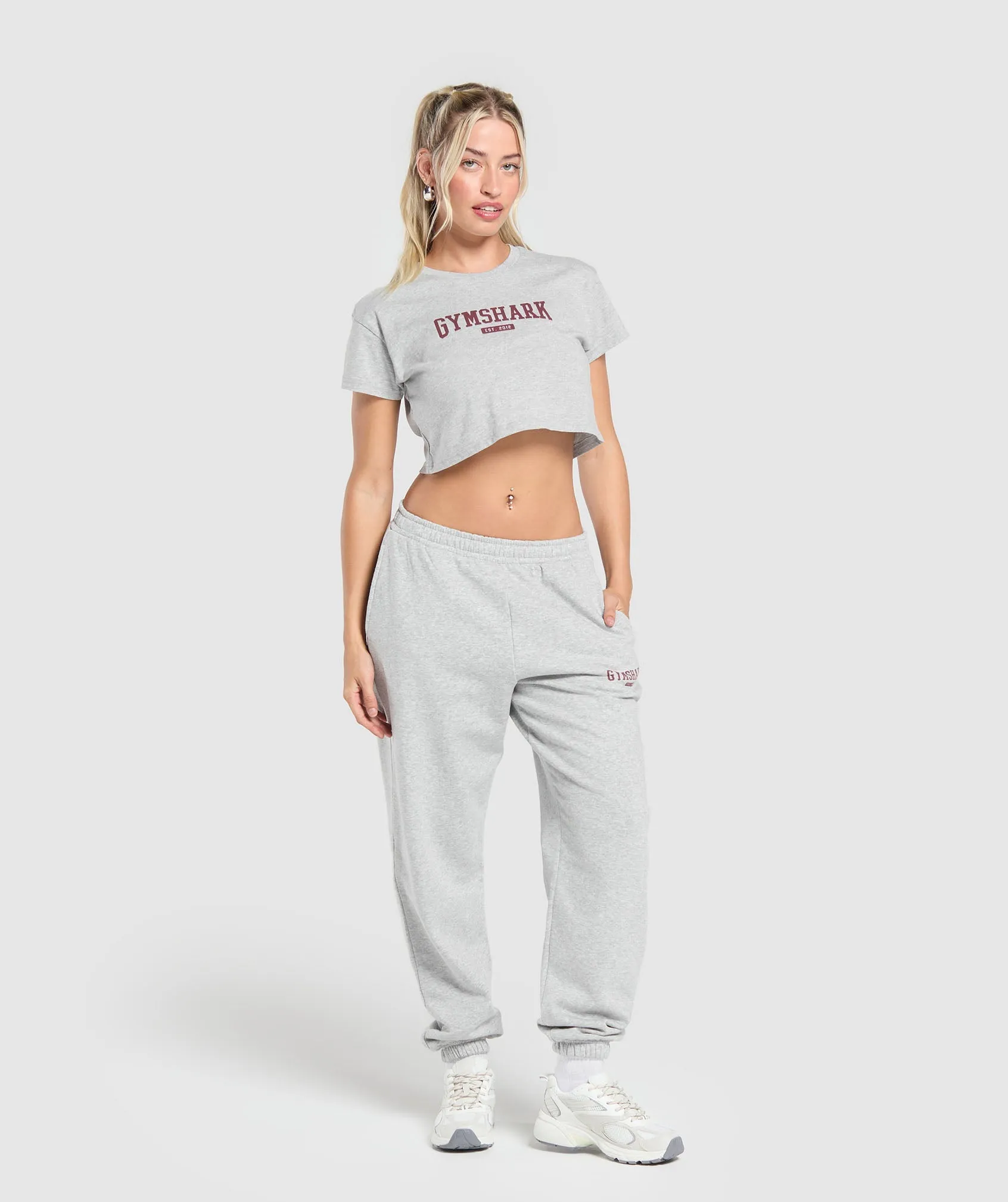 Gymshark Collegiate Lifestyle Fleece Joggers - Light Grey Core Marl