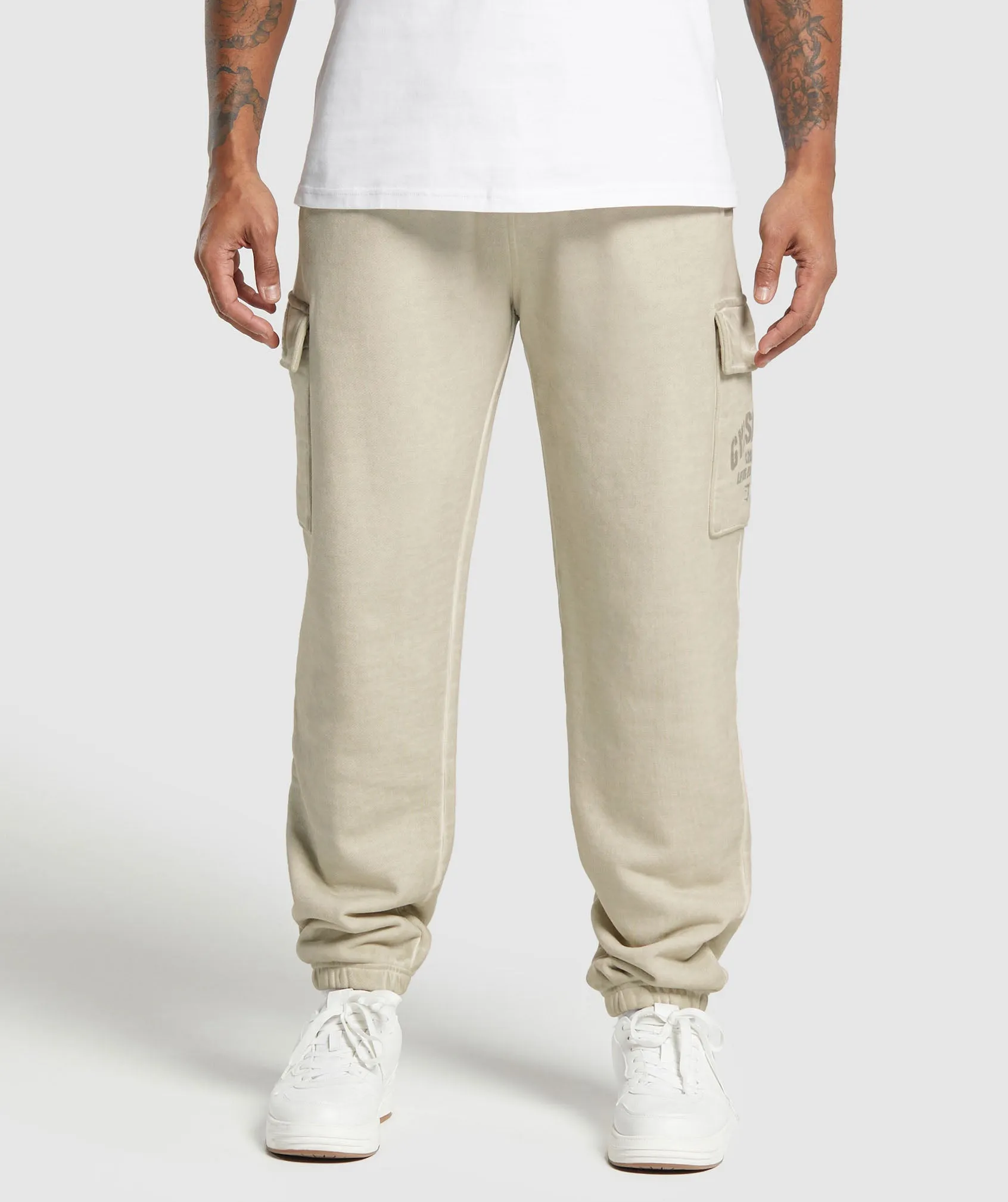 Gymshark Heavyweight Washed Cargo Joggers - Pebble Grey