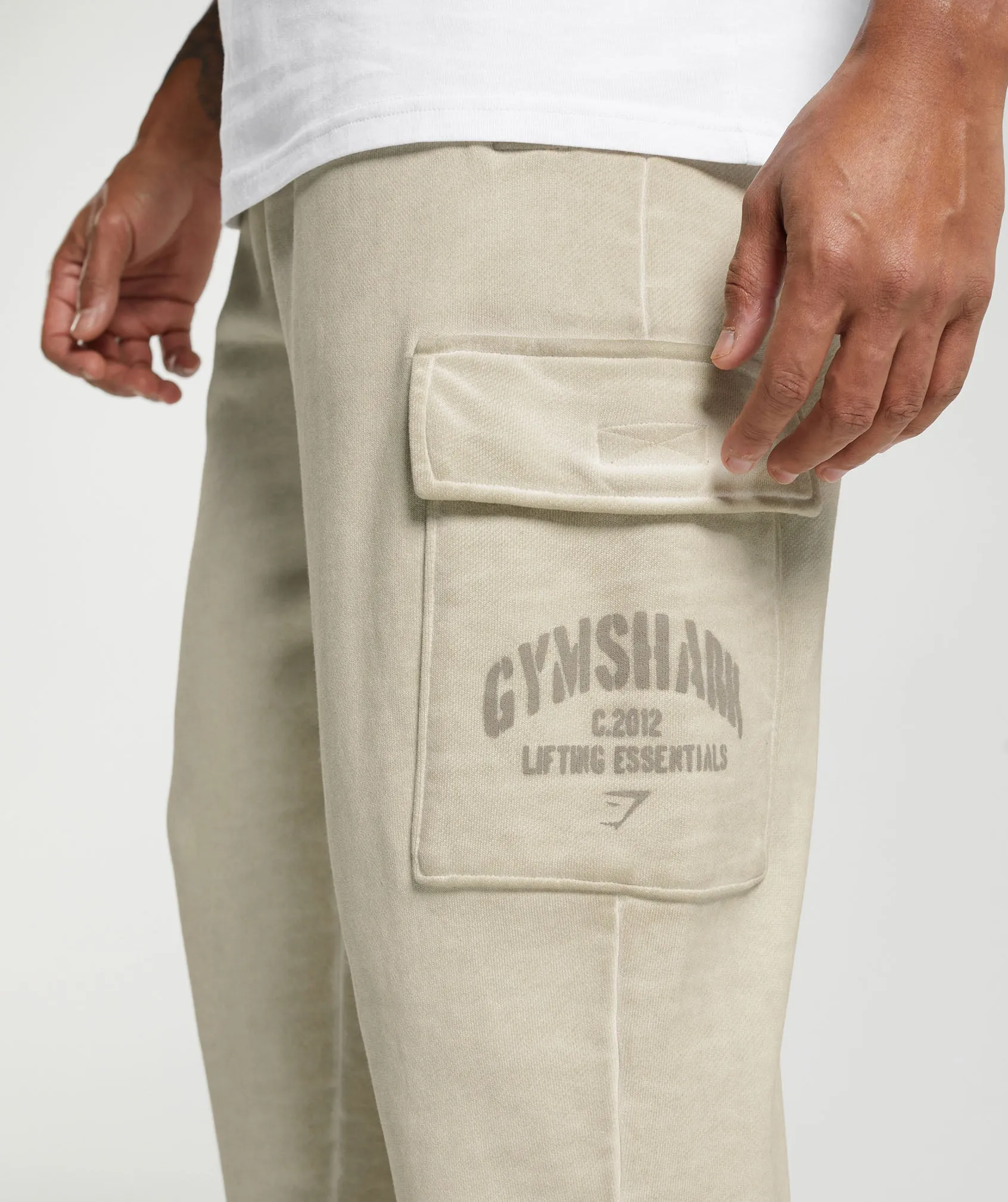 Gymshark Heavyweight Washed Cargo Joggers - Pebble Grey