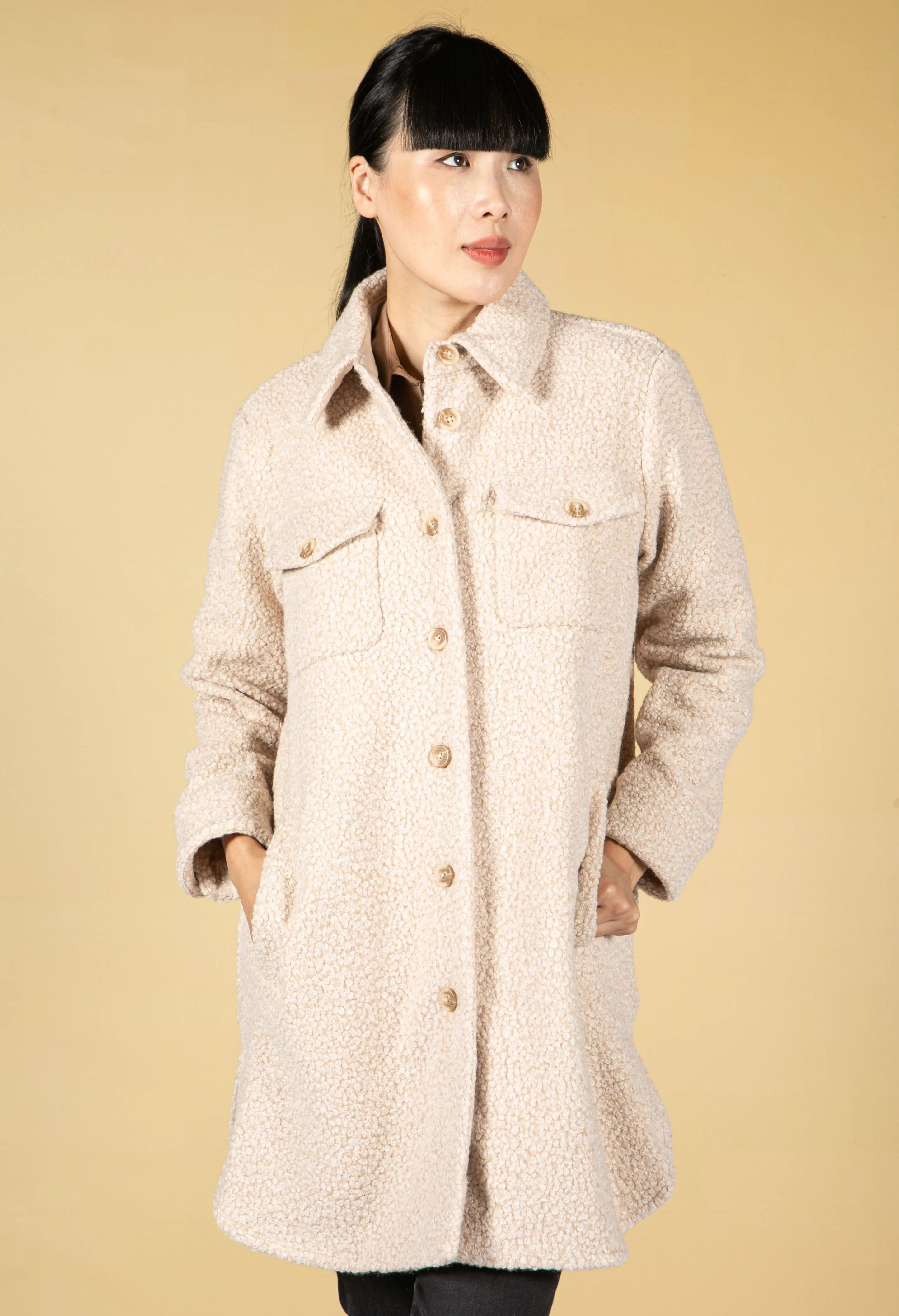 Halore Teddy Coat in Cashmere Cream Melange