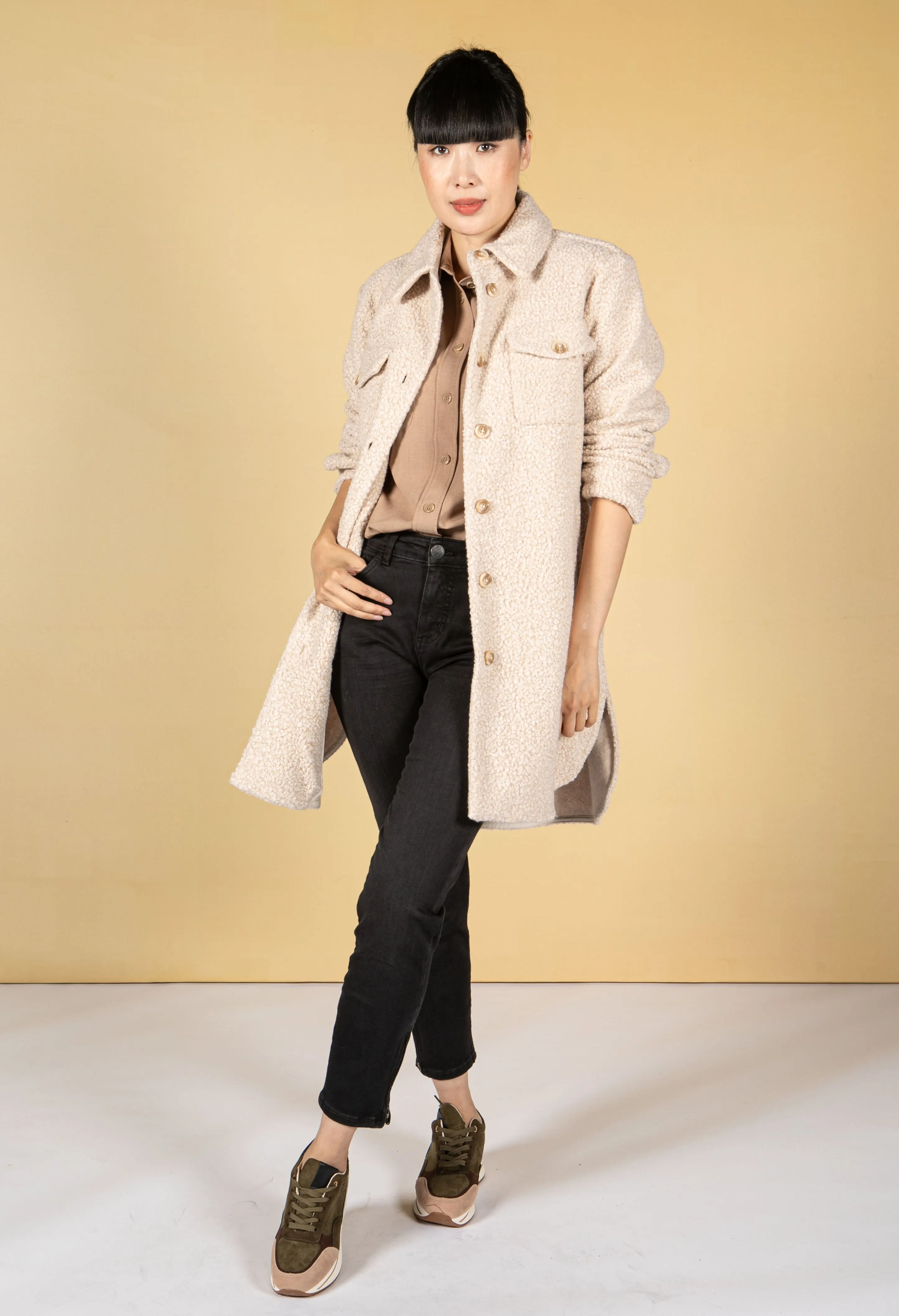 Halore Teddy Coat in Cashmere Cream Melange