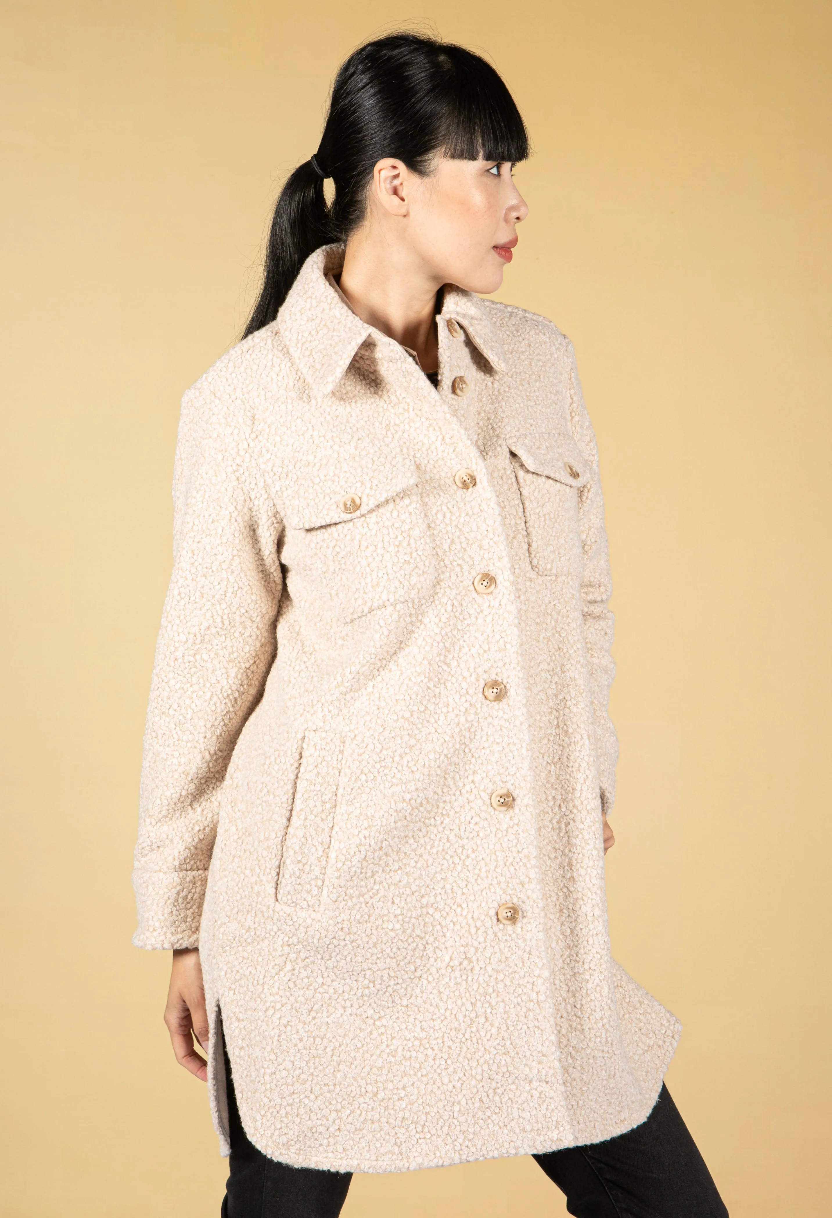 Halore Teddy Coat in Cashmere Cream Melange