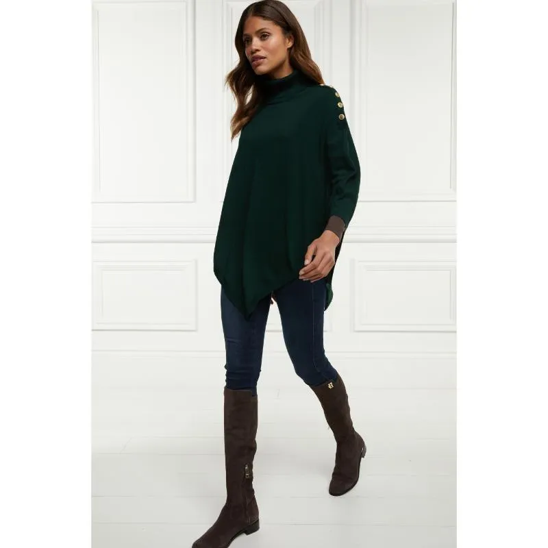 Holland Cooper Roll Neck Ladies Knit Cape - Deep Emerald